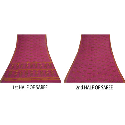 Sanskriti Vintage Sarees Hot Pink Pure Georgette Printed Sari 6yd Craft Sustainable Fabric