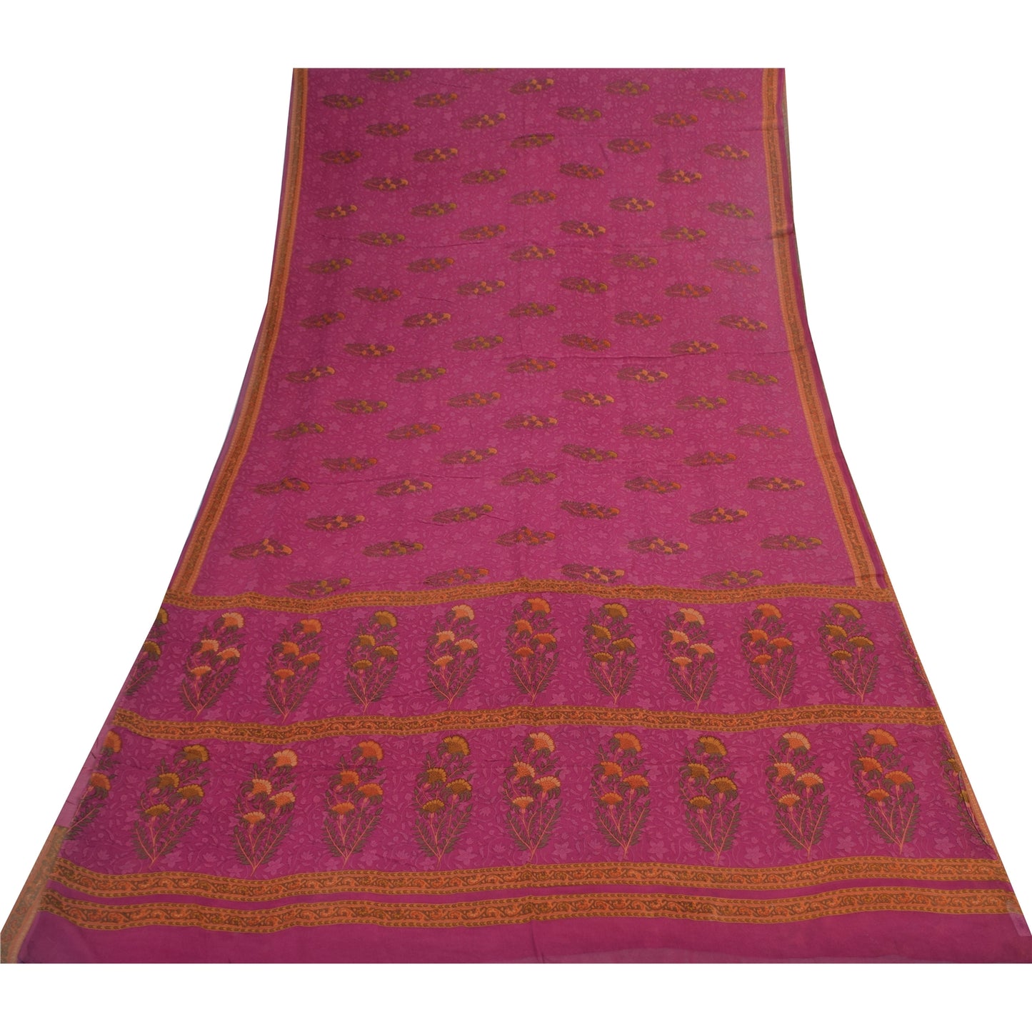 Sanskriti Vintage Sarees Hot Pink Pure Georgette Printed Sari 6yd Craft Sustainable Fabric