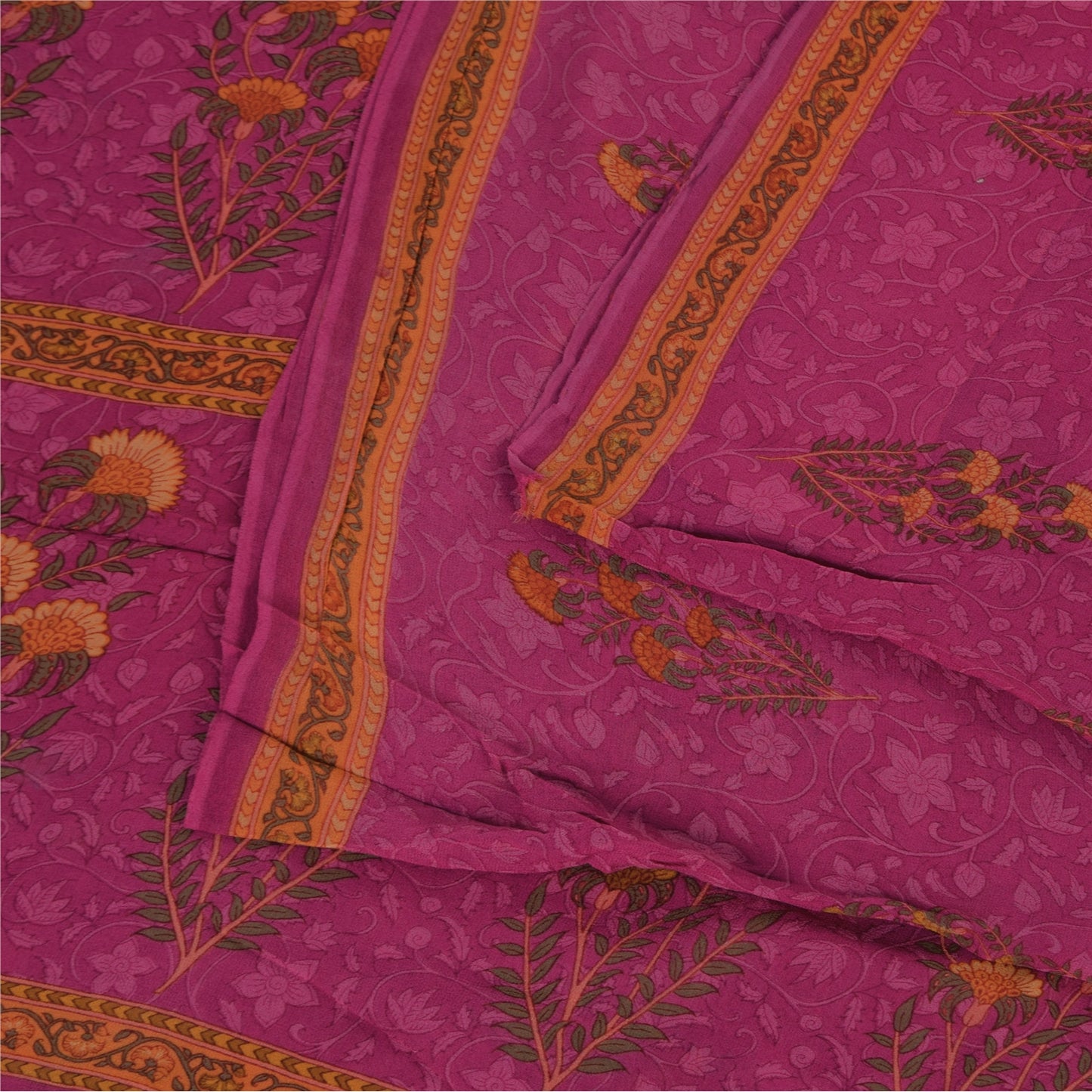 Sanskriti Vintage Sarees Hot Pink Pure Georgette Printed Sari 6yd Craft Sustainable Fabric