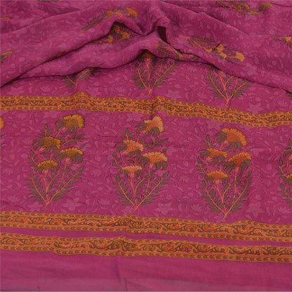 Sanskriti Vintage Sarees Hot Pink Pure Georgette Printed Sari 6yd Craft Sustainable Fabric