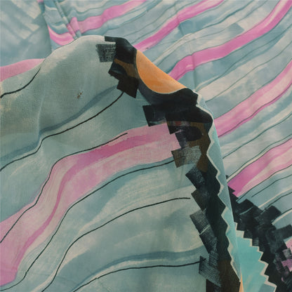 Sanskriti Vintage Sarees Gray/Pink Pure Georgette Printed Sari 5+yd Craft Sustainable Fabric