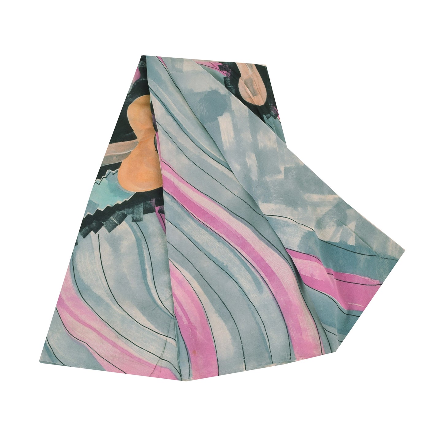 Sanskriti Vintage Sarees Gray/Pink Pure Georgette Printed Sari 5+yd Craft Sustainable Fabric