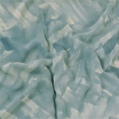 Sanskriti Vintage Sarees Gray/Pink Pure Georgette Printed Sari 5+yd Craft Sustainable Fabric