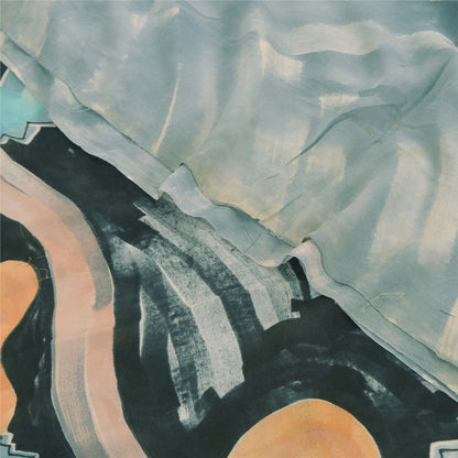 Sanskriti Vintage Sarees Gray/Pink Pure Georgette Printed Sari 5+yd Craft Sustainable Fabric