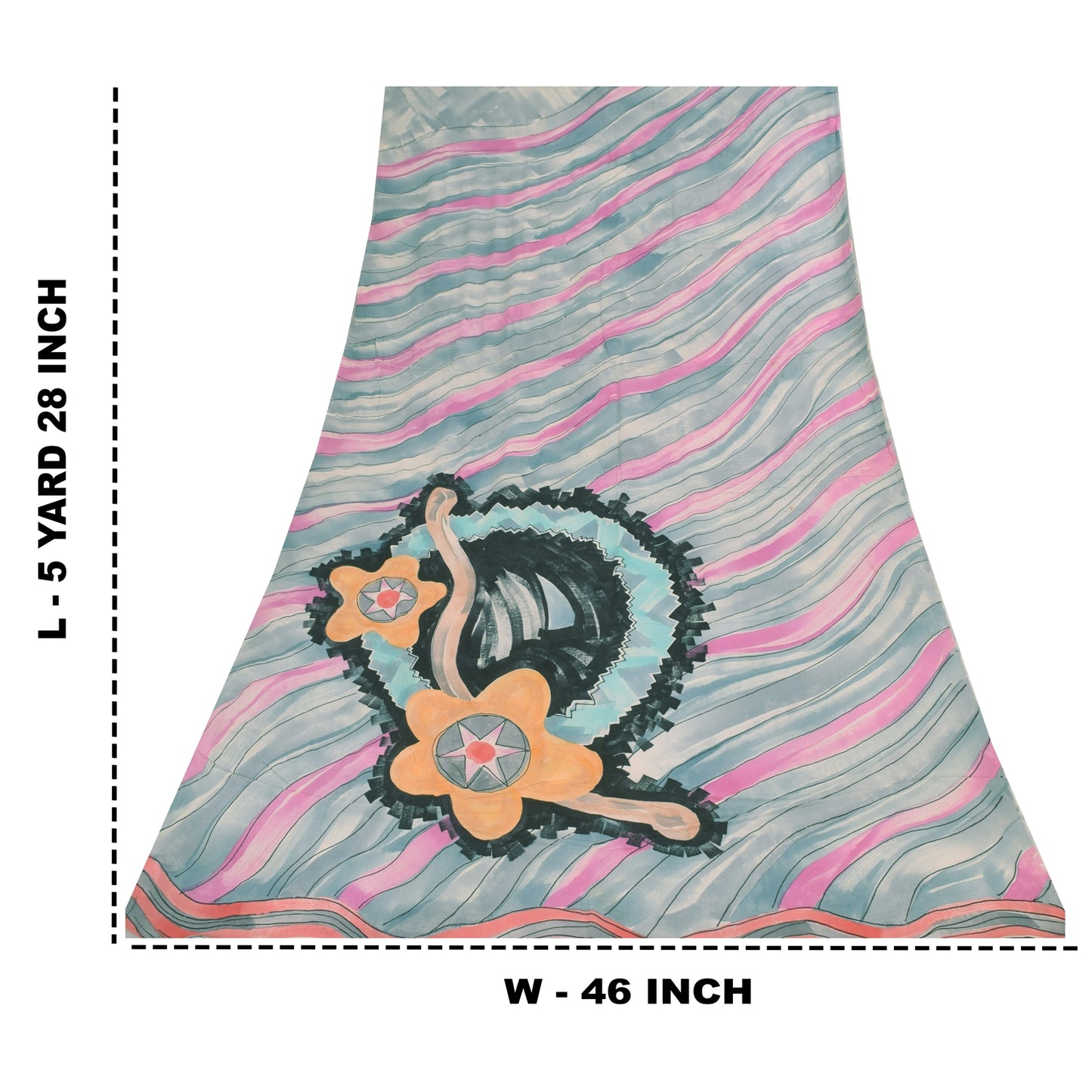 Sanskriti Vintage Sarees Gray/Pink Pure Georgette Printed Sari 5+yd Craft Sustainable Fabric