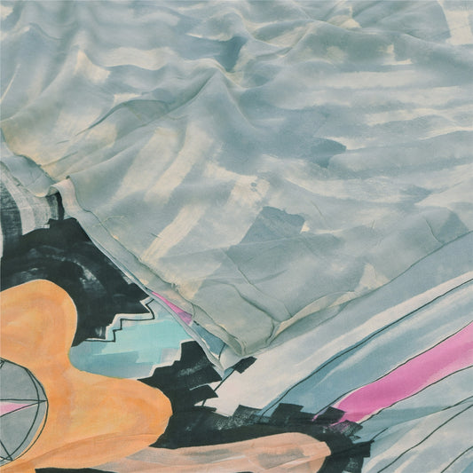 Сари Sanskriti Vintage, серое/розовое, чистый жоржет, напечатанное сари, 5+ ярдов, ткань для рукоделия из экологически чистой ткани