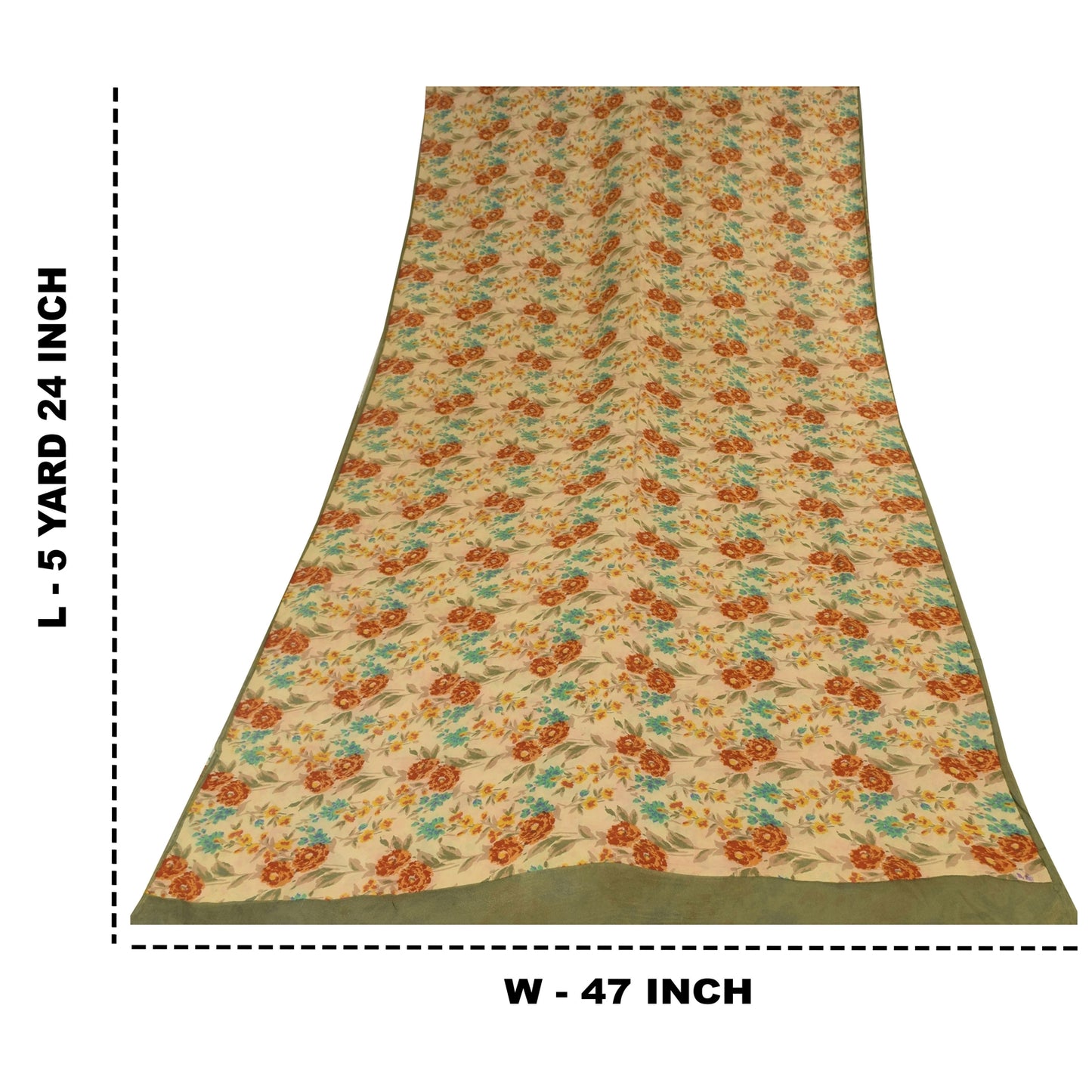 Sanskriti Vintage Sarees Cream Pure Georgette Silk Print Sari 5+yd Craft Sustainable Fabric