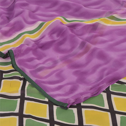 Sanskriti Vintage Sarees Multicolor Pure Georgette Print Sari 5+yd Craft Sustainable Fabric