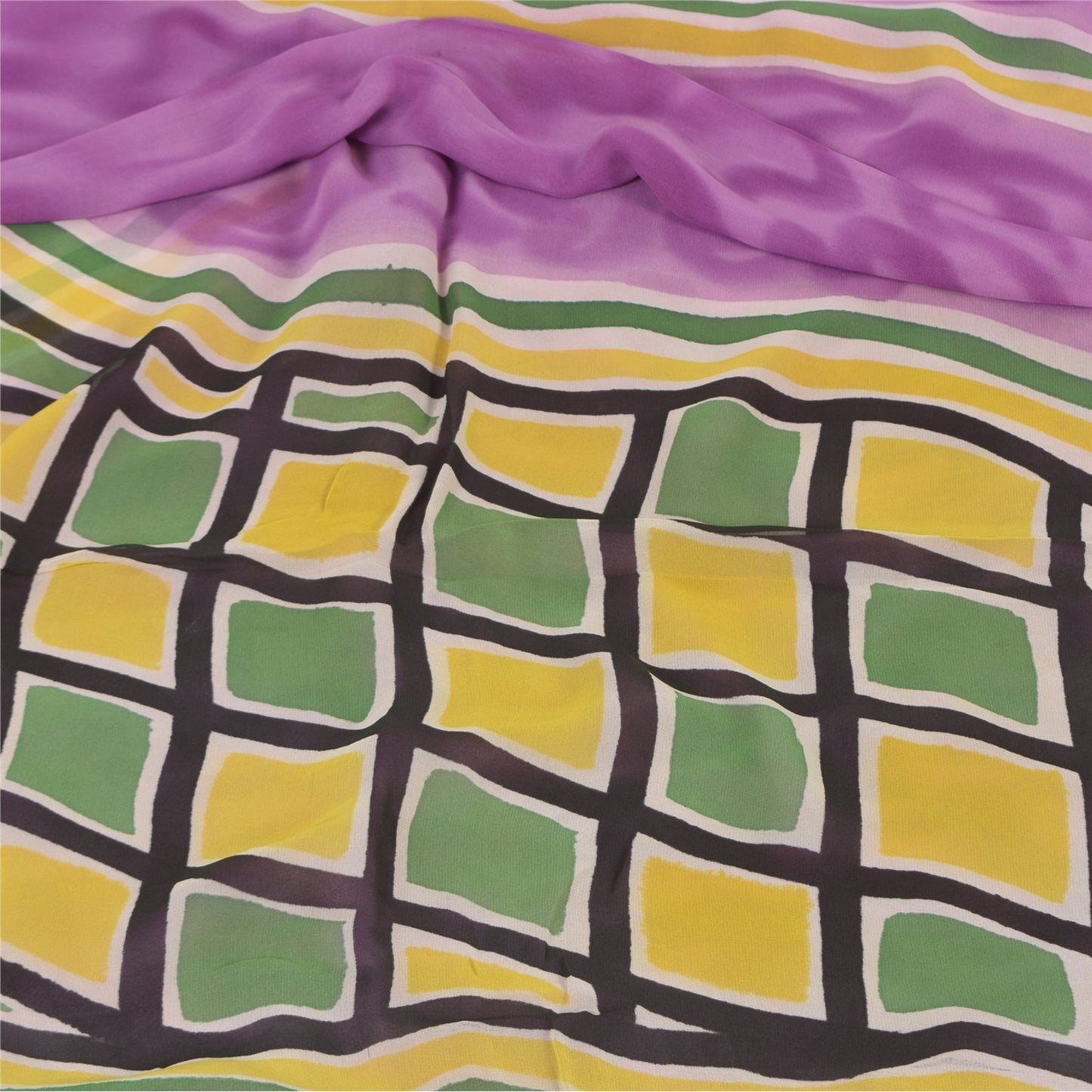 Sanskriti Vintage Sarees Multicolor Pure Georgette Print Sari 5+yd Craft Sustainable Fabric