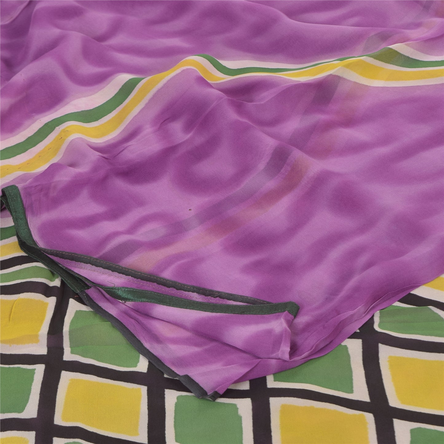 Sanskriti Vintage Sarees Multicolor Pure Georgette Print Sari 5+yd Craft Sustainable Fabric