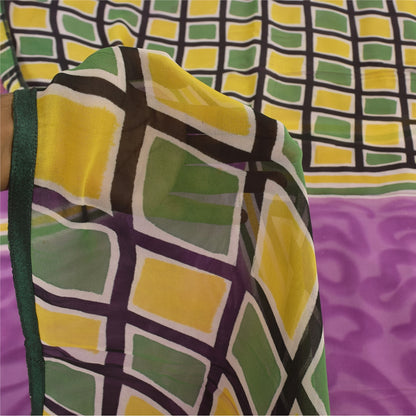 Sanskriti Vintage Sarees Multicolor Pure Georgette Print Sari 5+yd Craft Sustainable Fabric