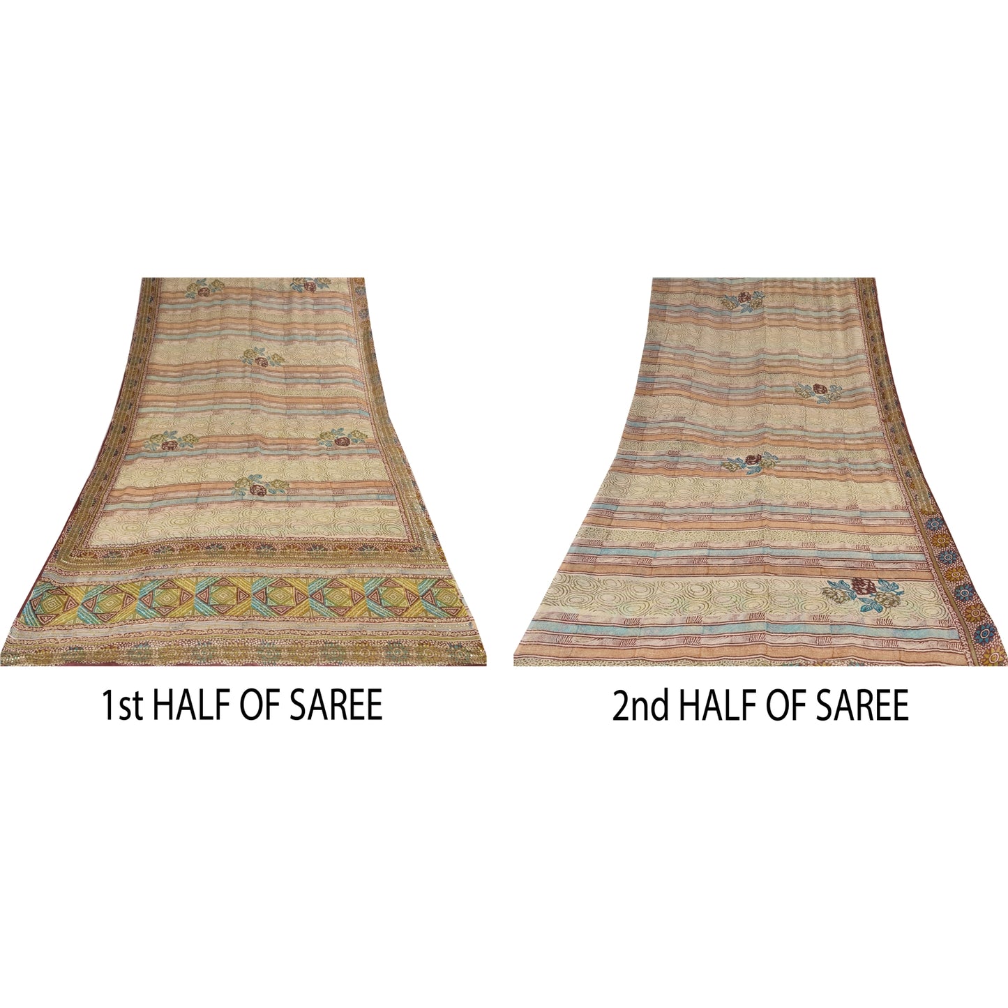 Sanskriti Vintage Sarees Embroidered Pure Georgette Print Sari 6yd Craft Sustainable Fabric