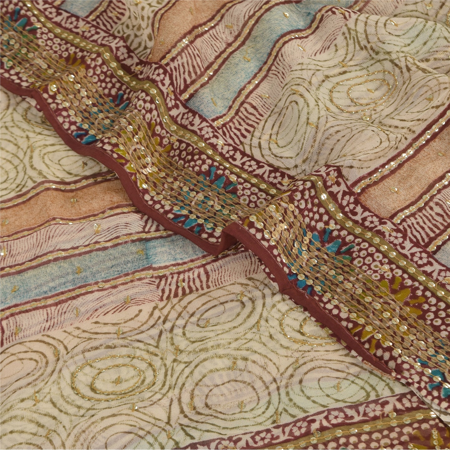 Sanskriti Vintage Sarees Embroidered Pure Georgette Print Sari 6yd Craft Sustainable Fabric