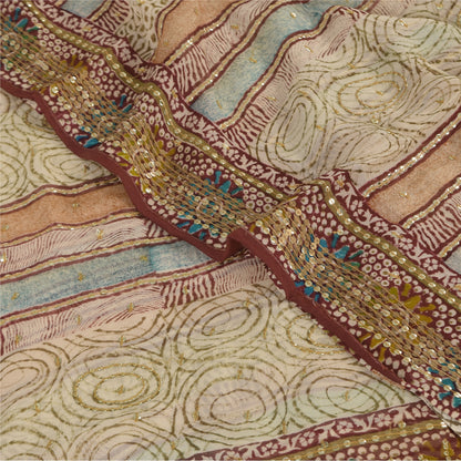 Sanskriti Vintage Sarees Embroidered Pure Georgette Print Sari 6yd Craft Sustainable Fabric