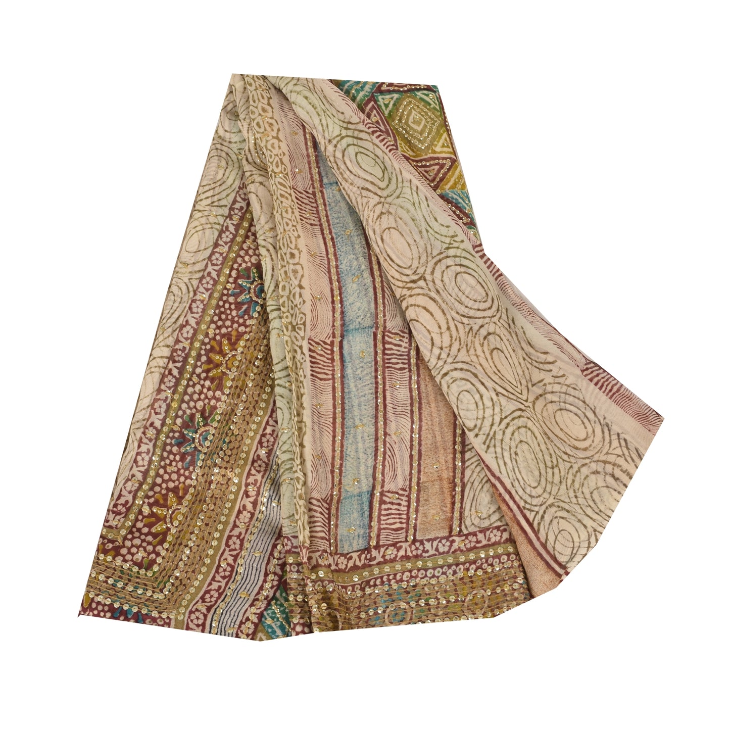 Sanskriti Vintage Sarees Embroidered Pure Georgette Print Sari 6yd Craft Sustainable Fabric