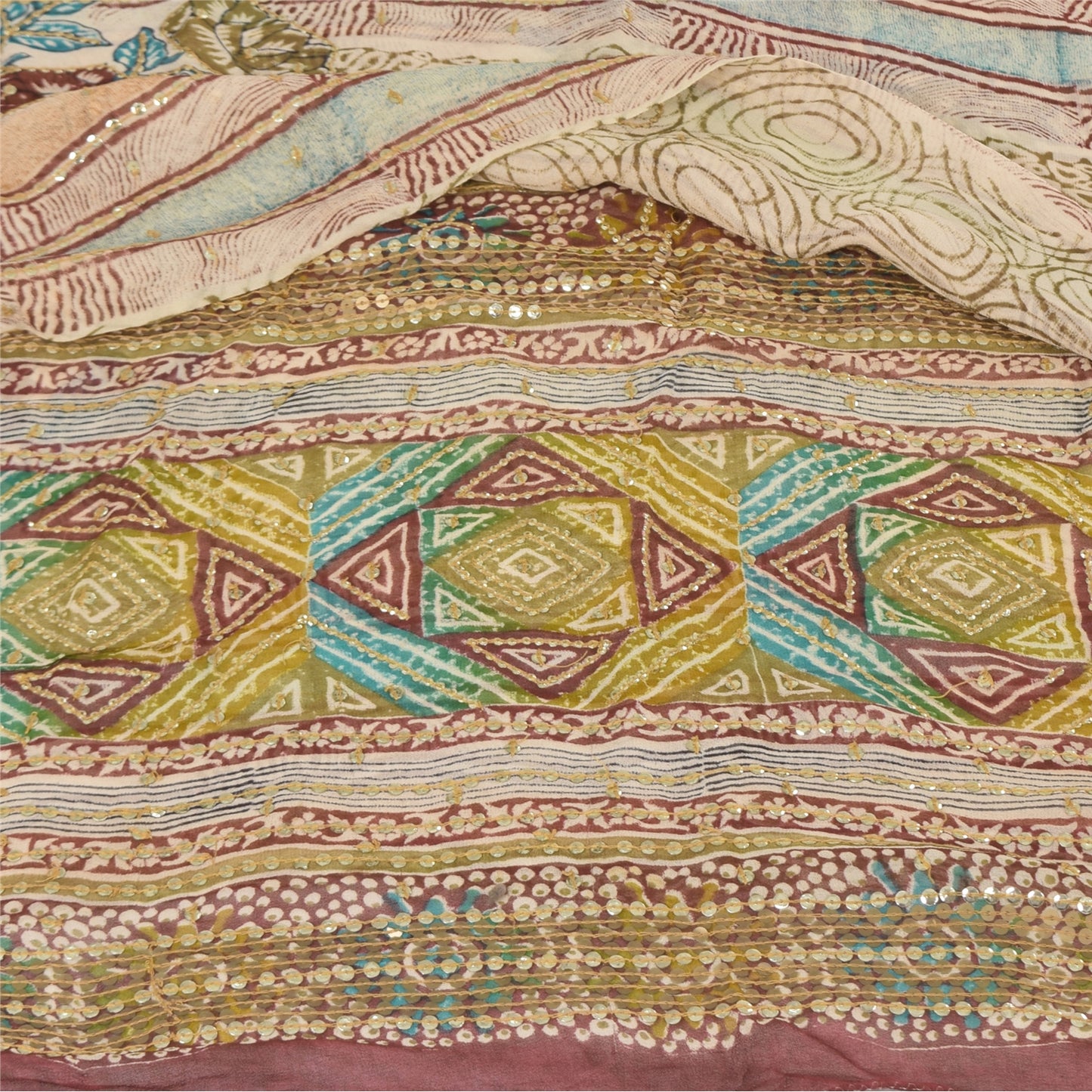 Sanskriti Vintage Sarees Embroidered Pure Georgette Print Sari 6yd Craft Sustainable Fabric