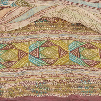 Sanskriti Vintage Sarees Embroidered Pure Georgette Print Sari 6yd Craft Sustainable Fabric