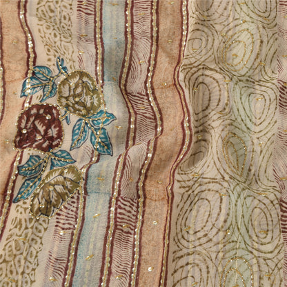 Sanskriti Vintage Sarees Embroidered Pure Georgette Print Sari 6yd Craft Sustainable Fabric