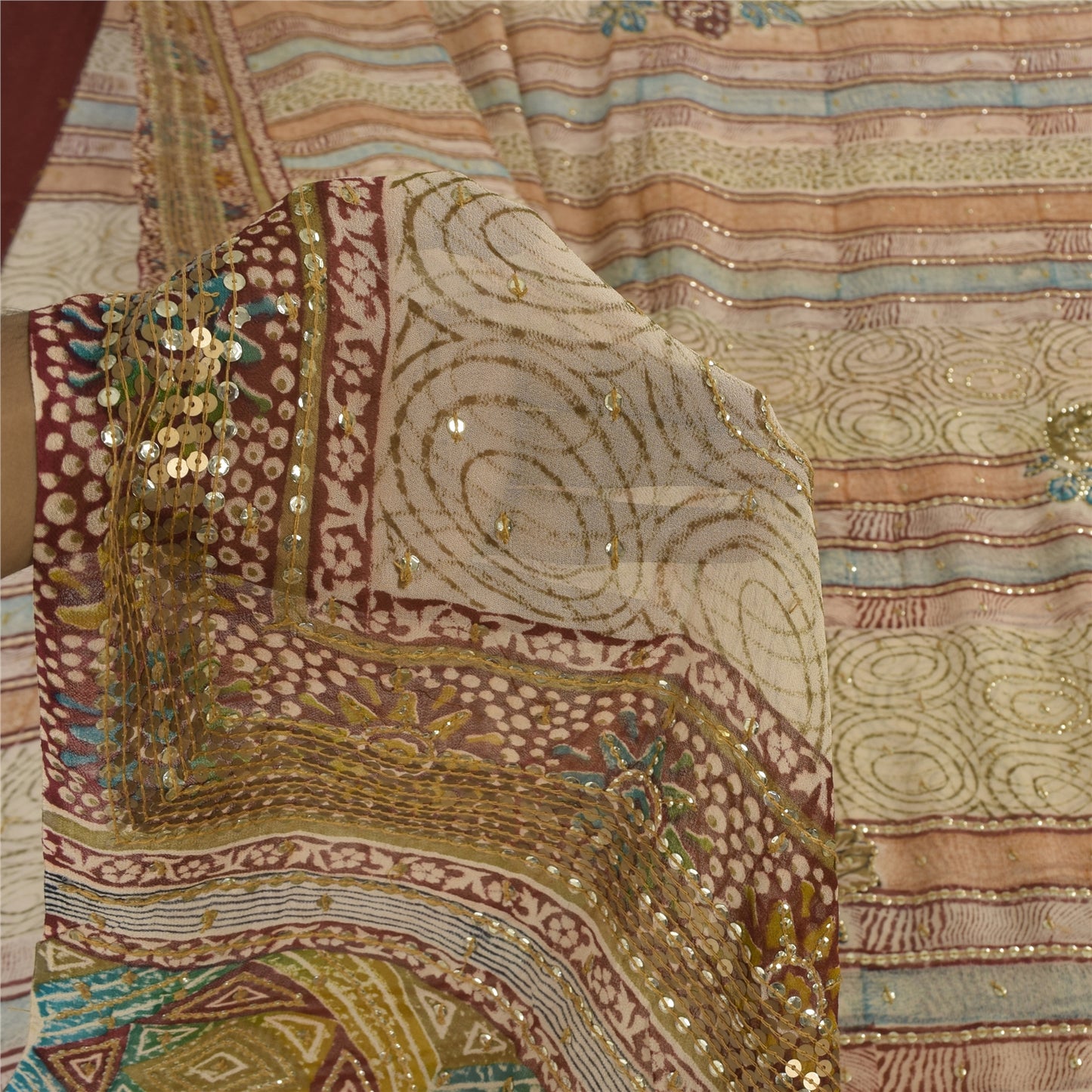 Sanskriti Vintage Sarees Embroidered Pure Georgette Print Sari 6yd Craft Sustainable Fabric