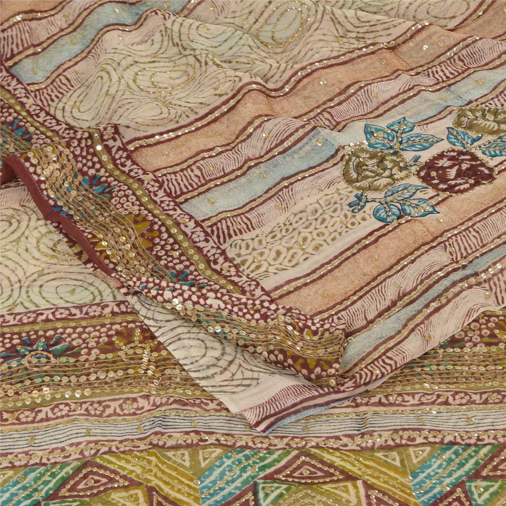 Sanskriti Vintage Sarees Embroidered Pure Georgette Print Sari 6yd Craft Sustainable Fabric