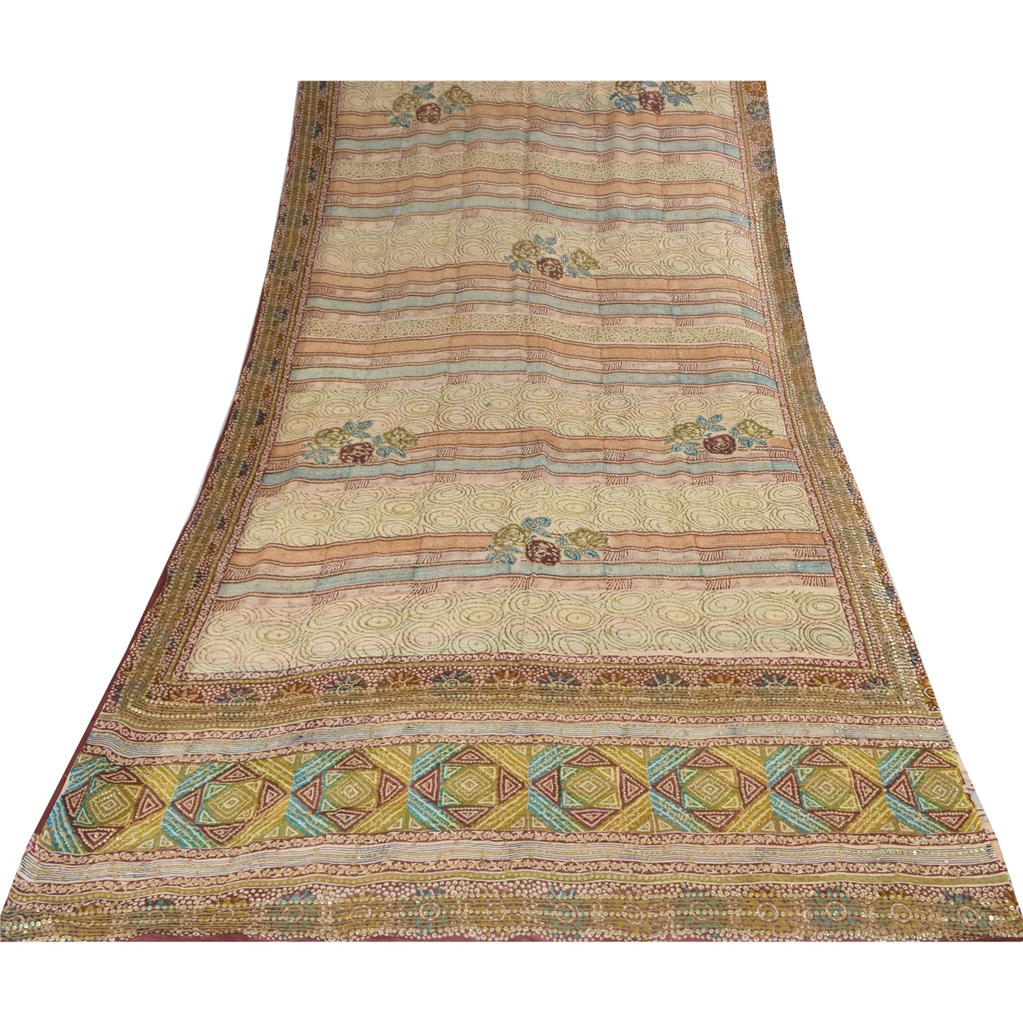 Sanskriti Vintage Sarees Embroidered Pure Georgette Print Sari 6yd Craft Sustainable Fabric