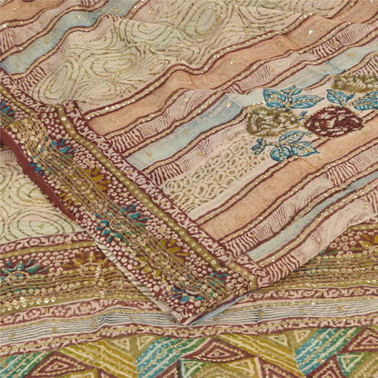 Sanskriti Vintage Sarees Embroidered Pure Georgette Print Sari 6yd Craft Sustainable Fabric