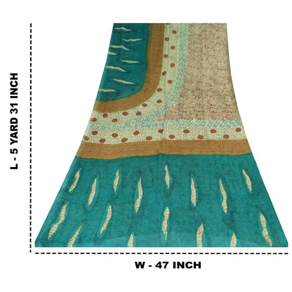 Sanskriti Vintage Sarees 100% Pure Georgette Silk Printed Sari 5+yd Craft Sustainable Fabric
