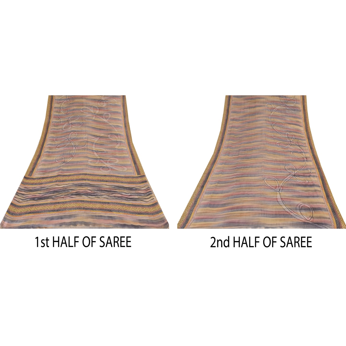 Sanskriti Vintage Sarees Multi Pure Georgette Silk Print Sari 5+yd Craft Sustainable Fabric