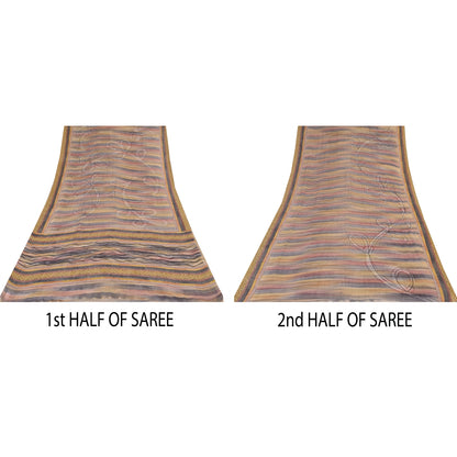 Sanskriti Vintage Sarees Multi Pure Georgette Silk Print Sari 5+yd Craft Sustainable Fabric