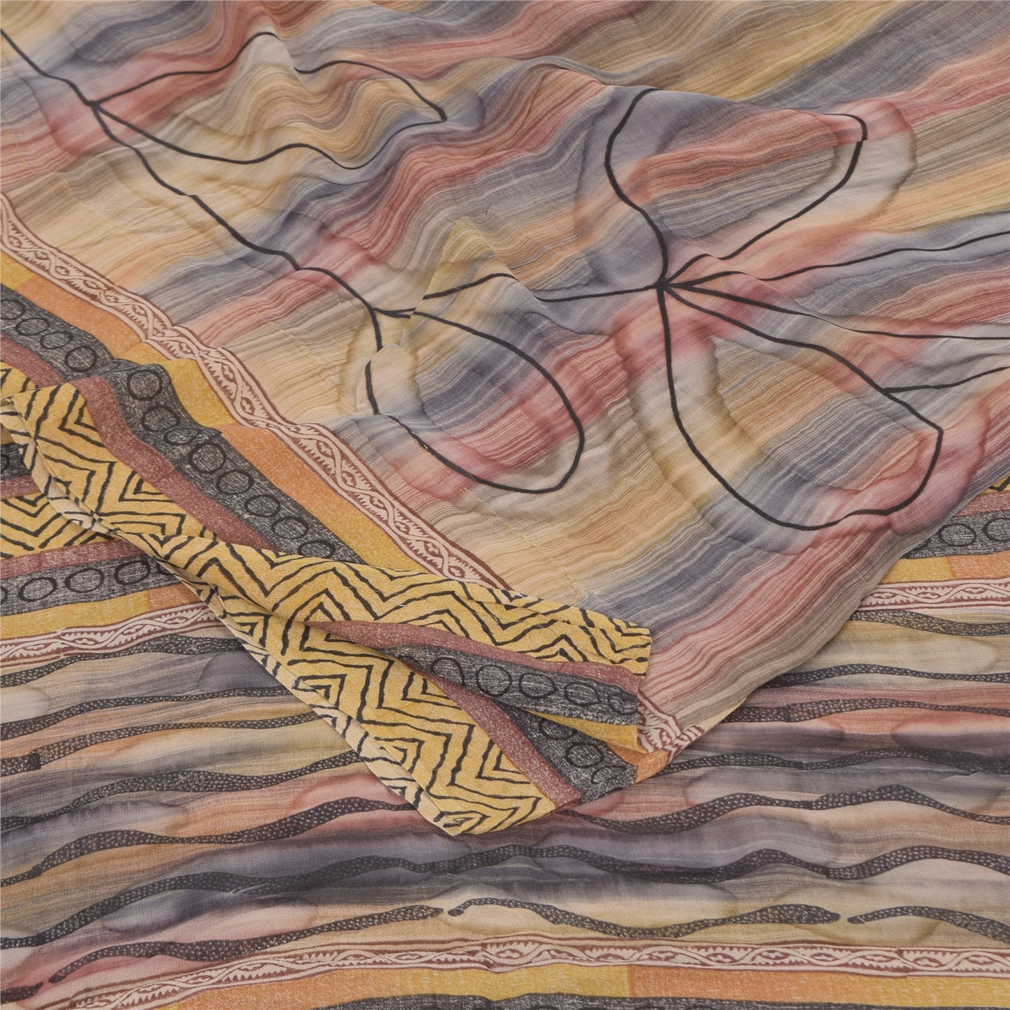 Sanskriti Vintage Sarees Multi Pure Georgette Silk Print Sari 5+yd Craft Sustainable Fabric