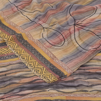 Sanskriti Vintage Sarees Multi Pure Georgette Silk Print Sari 5+yd Craft Sustainable Fabric