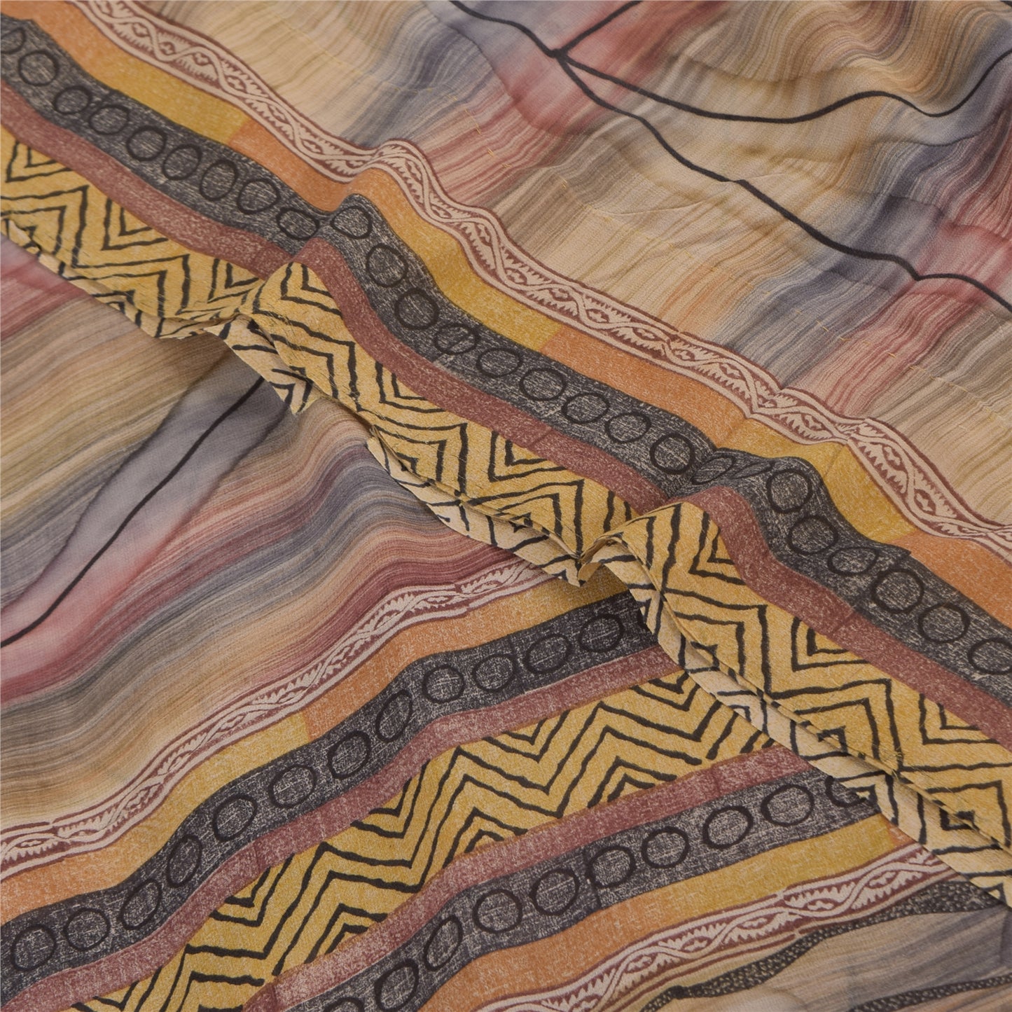 Sanskriti Vintage Sarees Multi Pure Georgette Silk Print Sari 5+yd Craft Sustainable Fabric