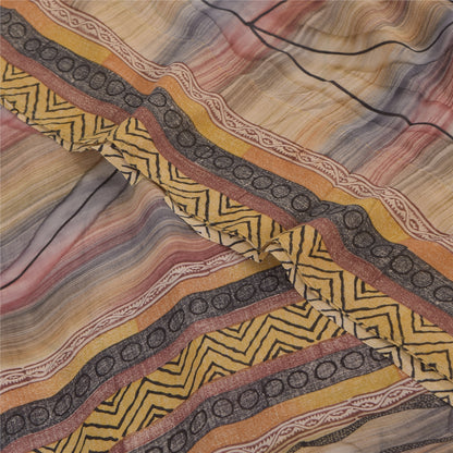 Sanskriti Vintage Sarees Multi Pure Georgette Silk Print Sari 5+yd Craft Sustainable Fabric
