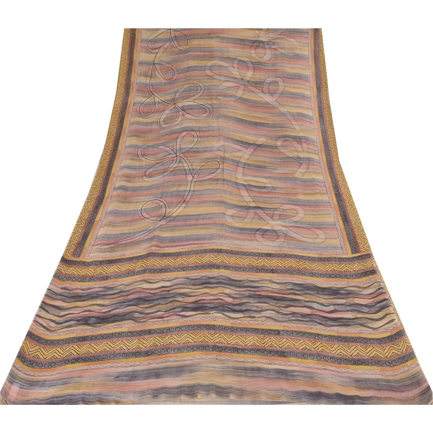 Sanskriti Vintage Sarees Multi Pure Georgette Silk Print Sari 5+yd Craft Sustainable Fabric