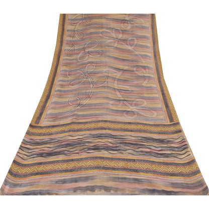 Sanskriti Vintage Sarees Multi Pure Georgette Silk Print Sari 5+yd Craft Sustainable Fabric