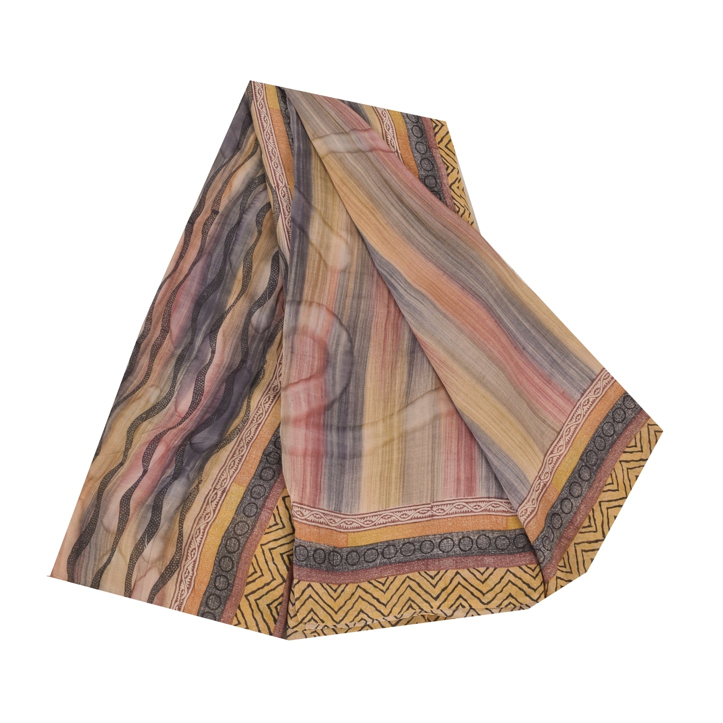 Sanskriti Vintage Sarees Multi Pure Georgette Silk Print Sari 5+yd Craft Sustainable Fabric