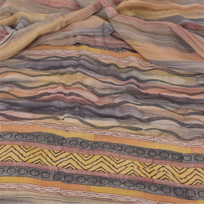 Sanskriti Vintage Sarees Multi Pure Georgette Silk Print Sari 5+yd Craft Sustainable Fabric