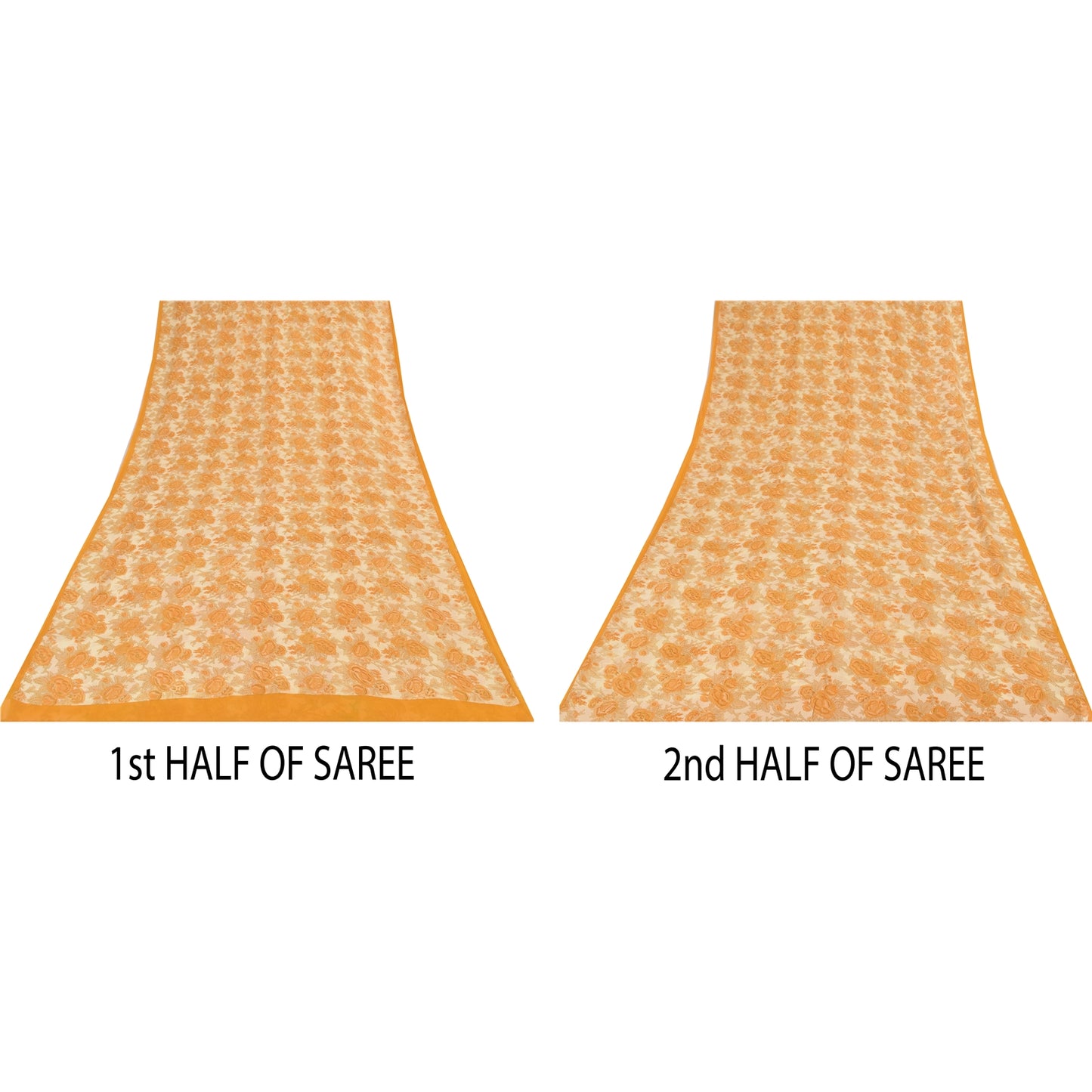Sanskriti Vintage Sarees Orange/Cream Pure Georgette Silk Print Sari 5+yd Sustainable Fabric
