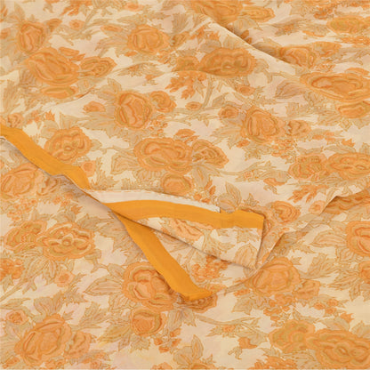 Sanskriti Vintage Sarees Orange/Cream Pure Georgette Silk Print Sari 5+yd Sustainable Fabric
