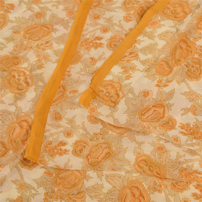 Sanskriti Vintage Sarees Orange/Cream Pure Georgette Silk Print Sari 5+yd Sustainable Fabric
