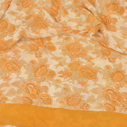 Sanskriti Vintage Sarees Orange/Cream Pure Georgette Silk Print Sari 5+yd Sustainable Fabric