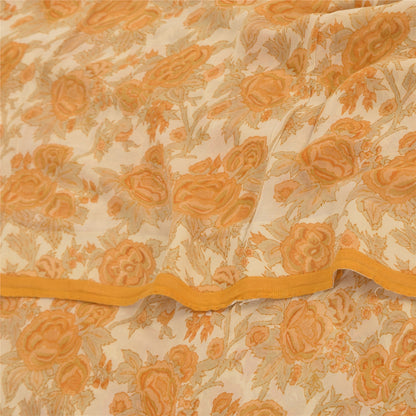 Sanskriti Vintage Sarees Orange/Cream Pure Georgette Silk Print Sari 5+yd Sustainable Fabric