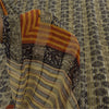 Sanskriti Vintage Sarees Gray/Black Pure Georgette Print Sari 5+yd Craft Sustainable Fabric