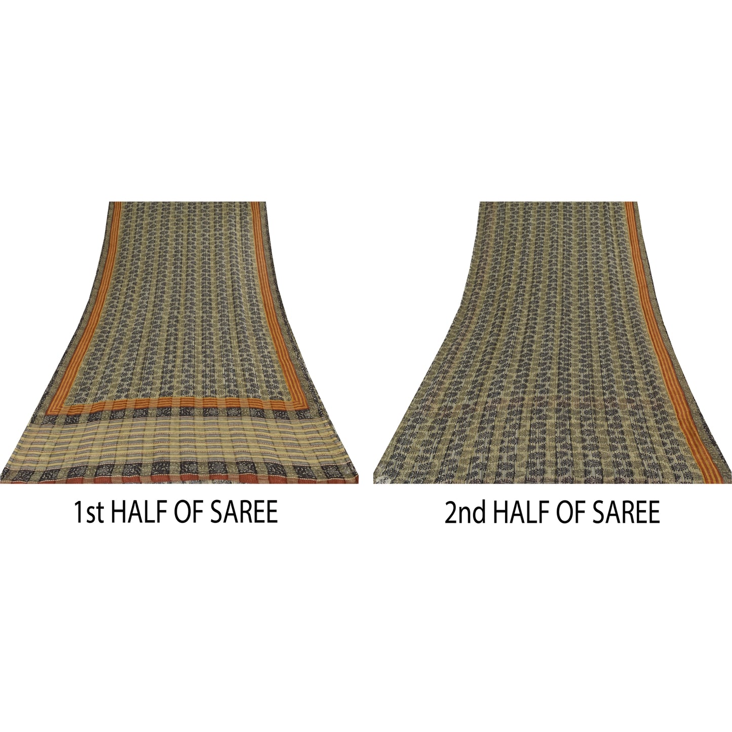 Sanskriti Vintage Sarees Gray/Black Pure Georgette Print Sari 5+yd Craft Sustainable Fabric