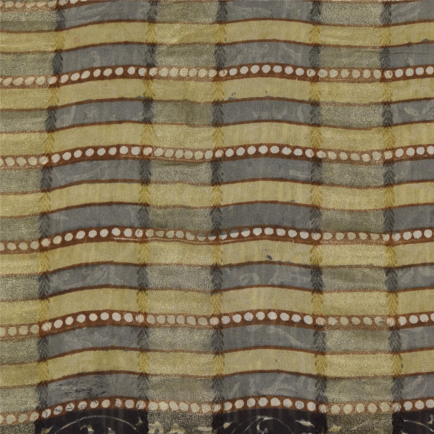 Sanskriti Vintage Sarees Gray/Black Pure Georgette Print Sari 5+yd Craft Sustainable Fabric