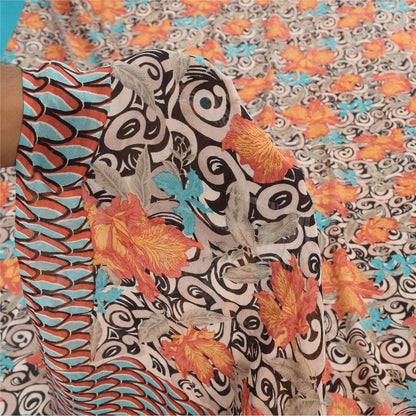 Sanskriti Vintage Sarees Black Pure Georgette Silk Print Sari 5+yd Craft Sustainable Fabric