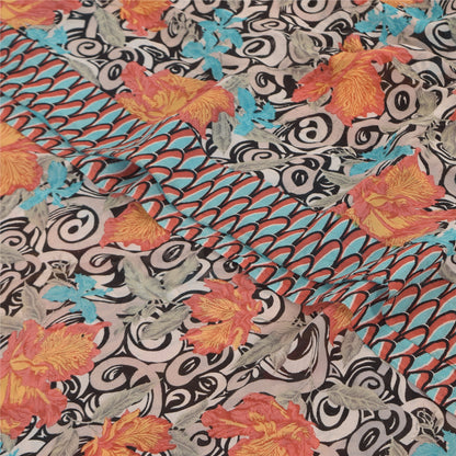 Sanskriti Vintage Sarees Black Pure Georgette Silk Print Sari 5+yd Craft Sustainable Fabric