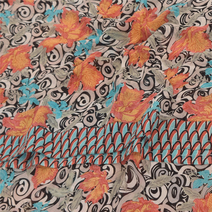 Sanskriti Vintage Sarees Black Pure Georgette Silk Print Sari 5+yd Craft Sustainable Fabric