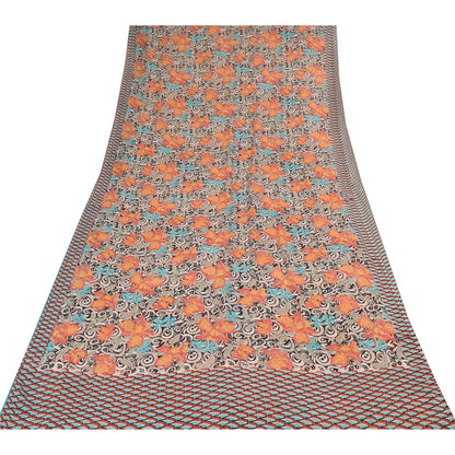 Sanskriti Vintage Sarees Black Pure Georgette Silk Print Sari 5+yd Craft Sustainable Fabric