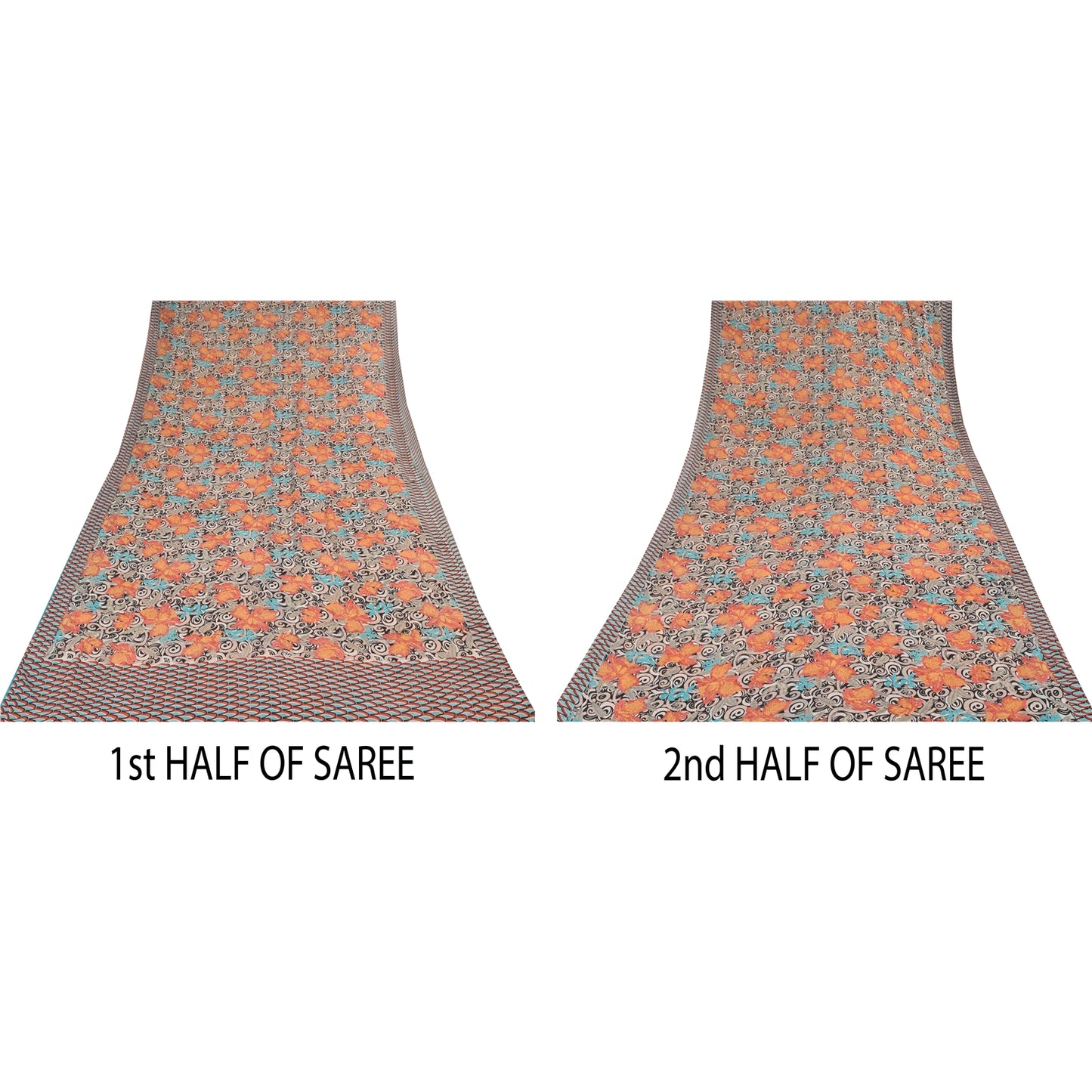 Sanskriti Vintage Sarees Black Pure Georgette Silk Print Sari 5+yd Craft Sustainable Fabric